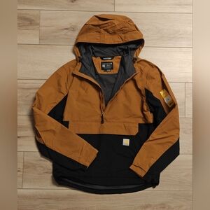 Carhartt HOODED RAIN Defender Jacket MENS S Brown Outdoor Lightweight Loose Fit